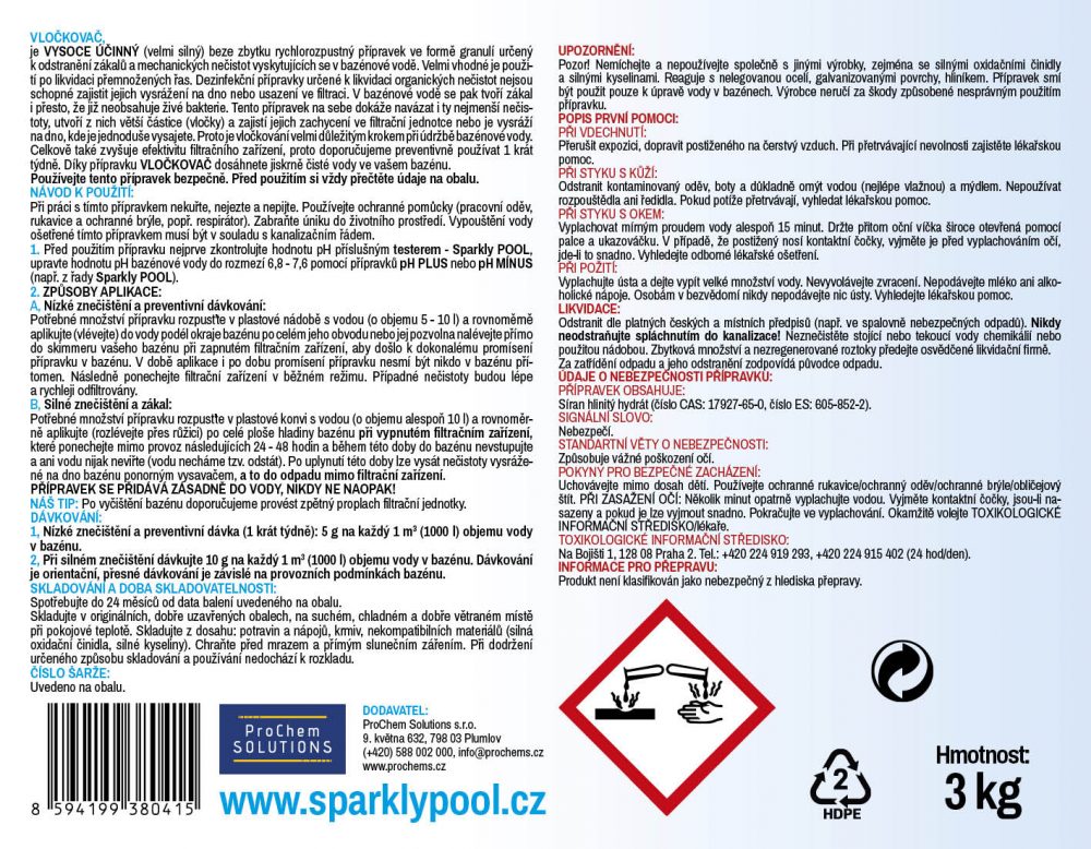 Sparkly POOL Vločkovač granulát 3 kg